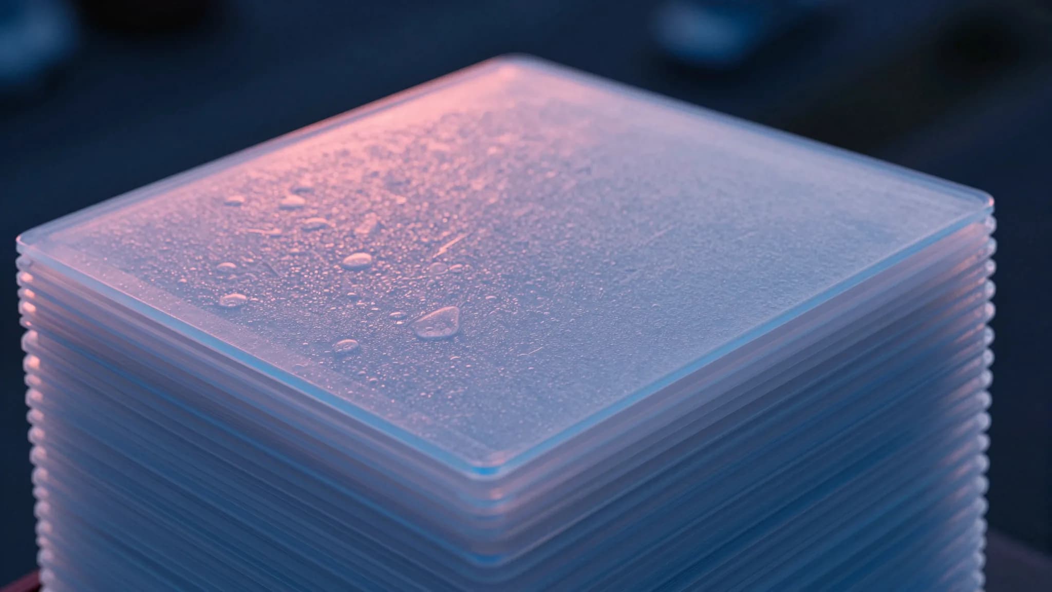 Top-down aerial of translucent layered stack