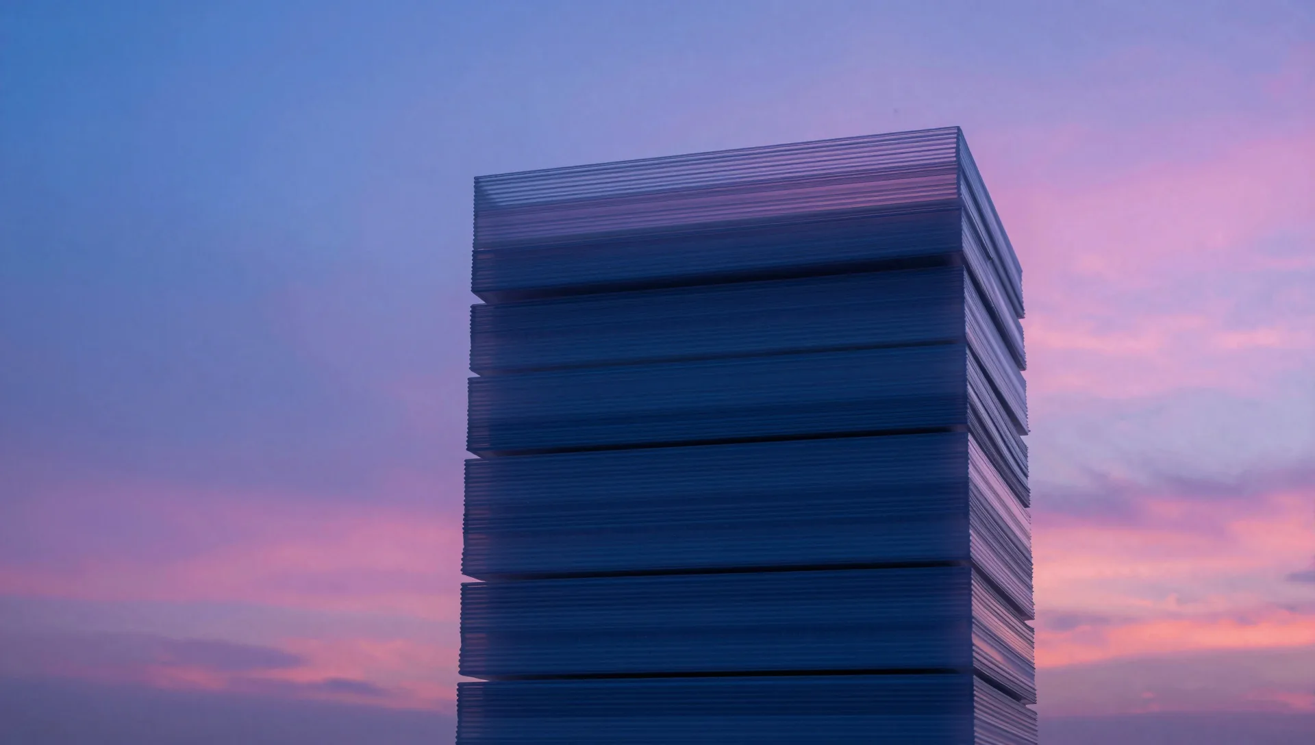 Low-angle cinematic view of a translucent layered stack