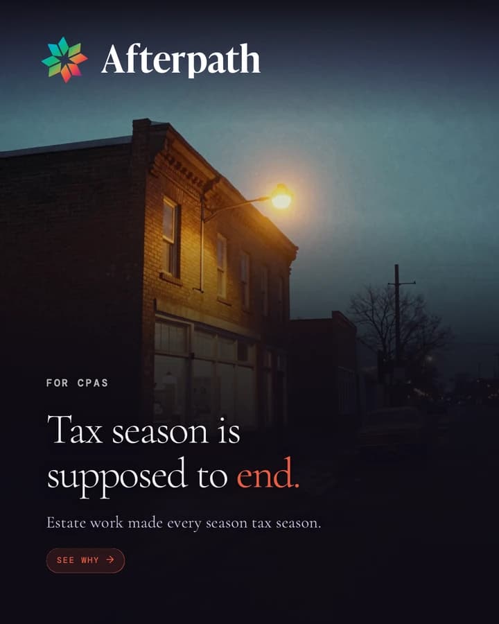 Carousel cover: Tax season is supposed to end. Small-town storefront under a streetlight at night.