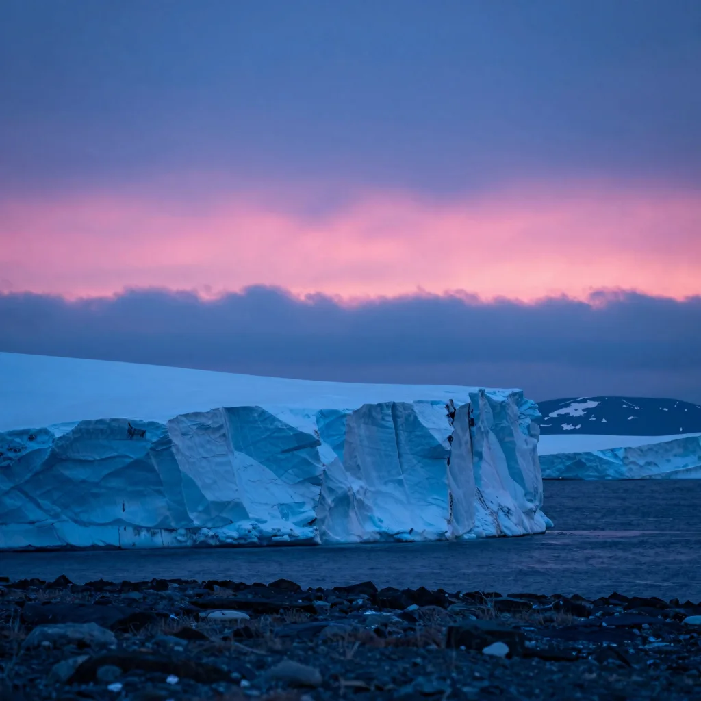 atmospheric wide of electric-blue ice cliff strata with hot-pink sunset accent - hero image for the small-traffic DTC A/B testing essay