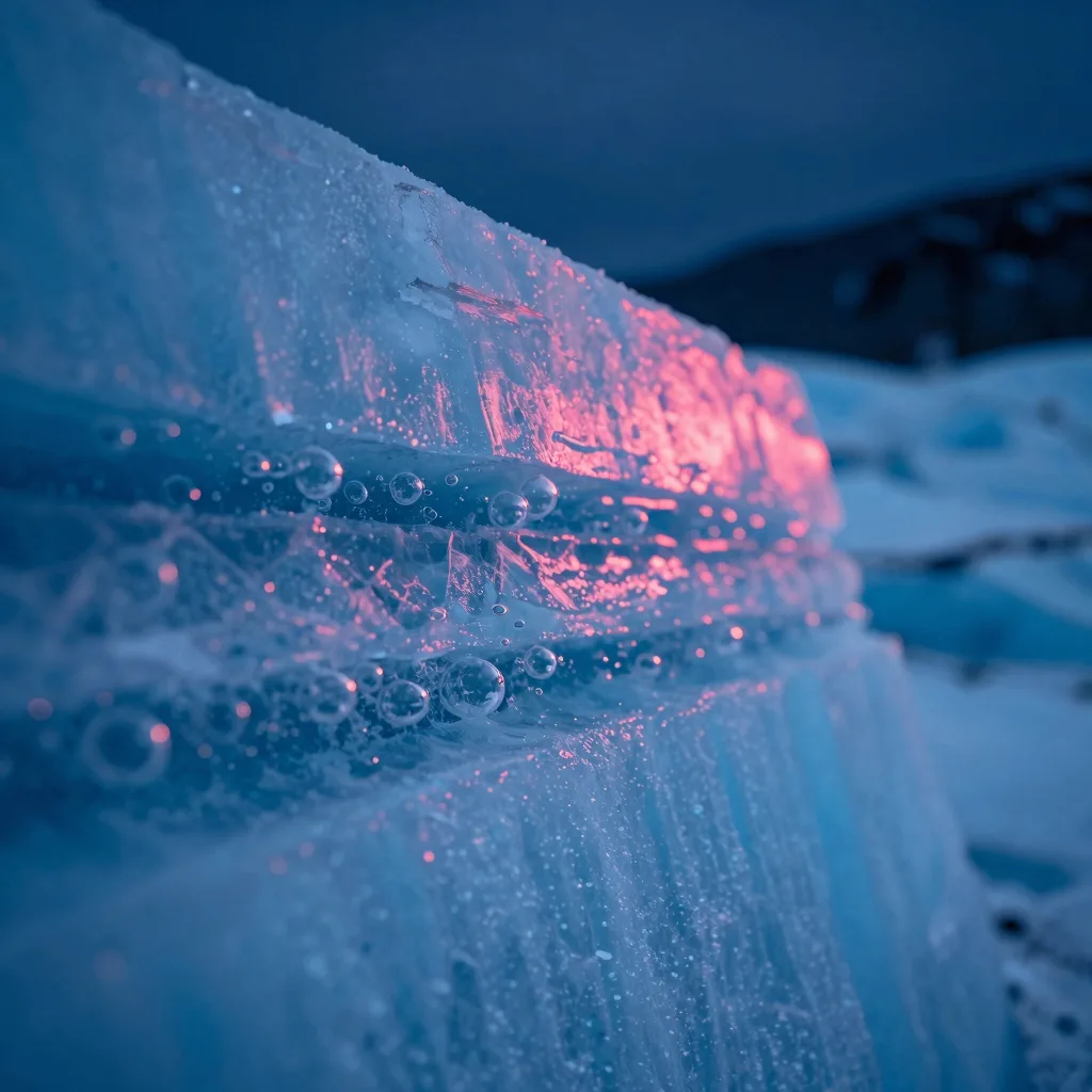 macro detail of electric-blue ice cliff strata with hot-pink sunset accent - companion image for the small-traffic DTC A/B testing essay