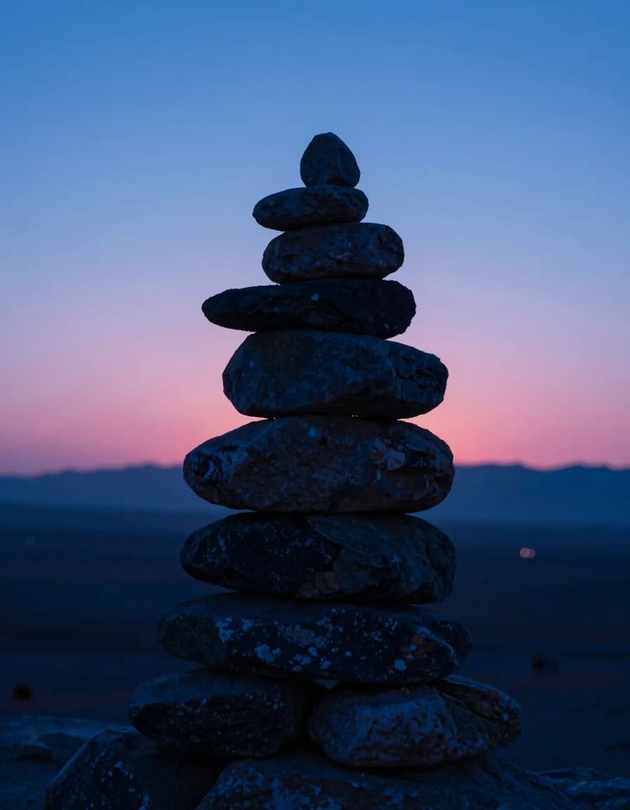 Ultra-wide backlit silhouette of a tall translucent slab against a deep electric-blue dusk sky, hot-pink magic-hour band along the low horizon.