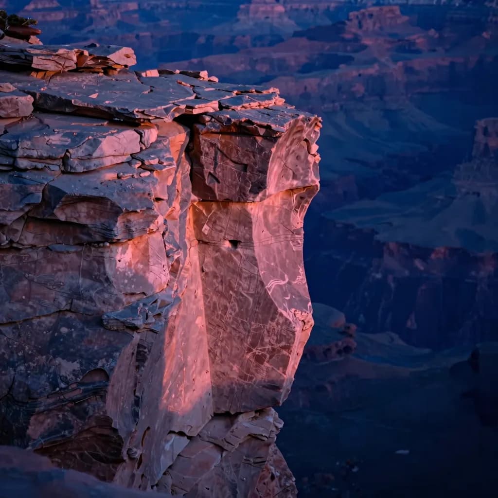 Close-up of the corner where two rock faces meet inside the canyon