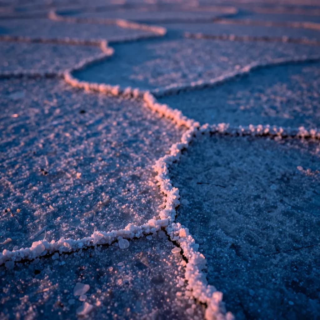 Close-up macro of a translucent stack edge with a thin electric-blue rim catching light along the bevel.