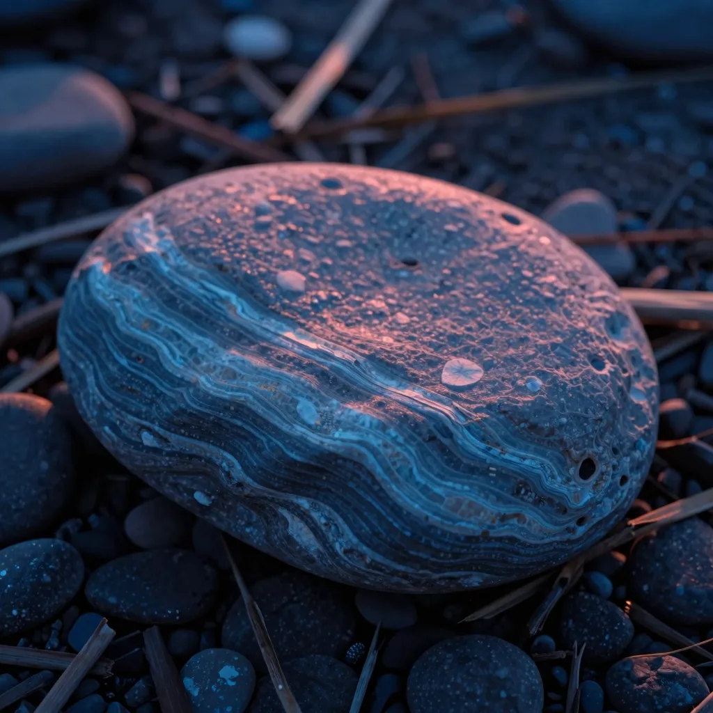 A single broken fragment of crystalline glass lit asymmetrically with cool blue on one face and warm pink on the other, against a dark void.
