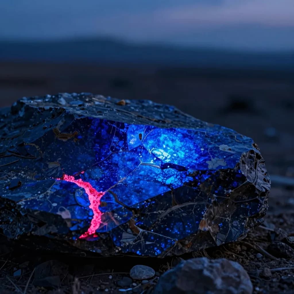 atmospheric wide of mineral stone form against electric-blue sky with hot-pink rim light - hero image for the accessible color palette without beige essay