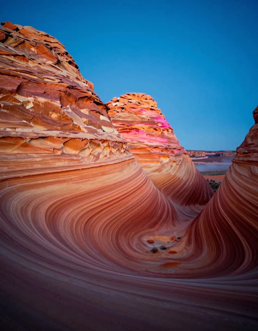 portrait orientation of dune ridge under electric-blue sky with hot-pink low sun grazing the crest - companion image for the design tokens that survive a rebrand guide