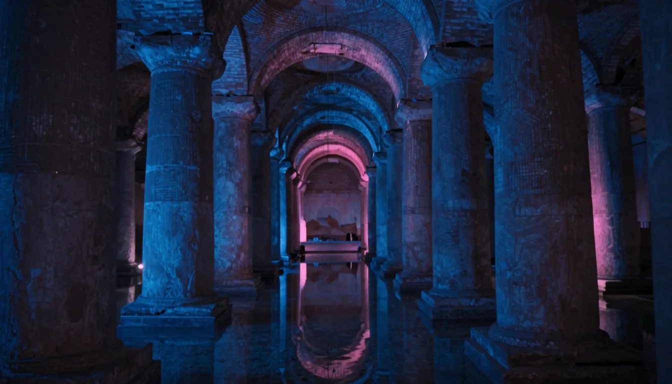 cinematic trail-aspect of cavern arch interior with electric-blue ambient and hot-pink rim accent - companion image for the $1000/month DTC data warehouse guide