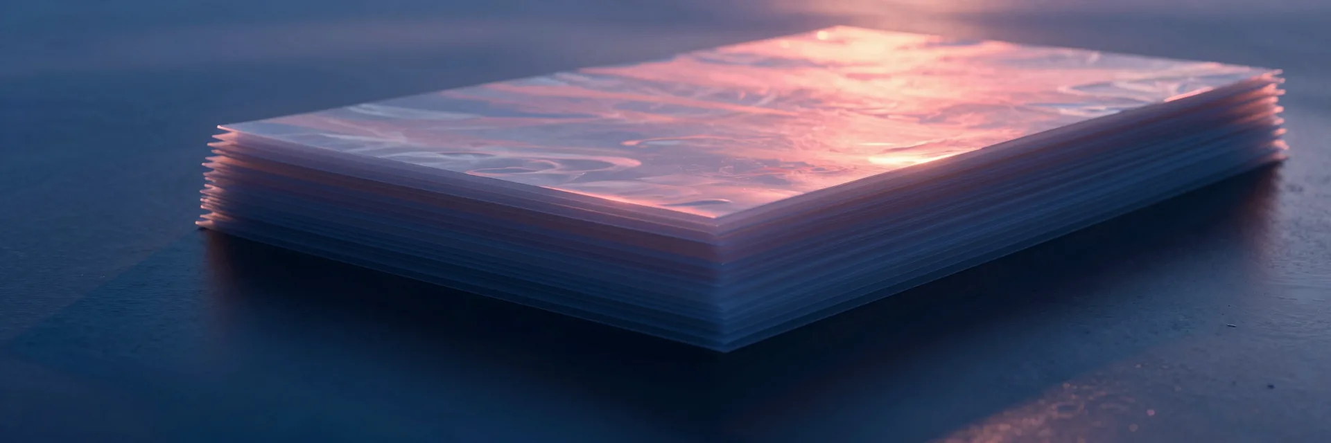 Translucent stack casting a long magenta shadow across pale ground at sunset