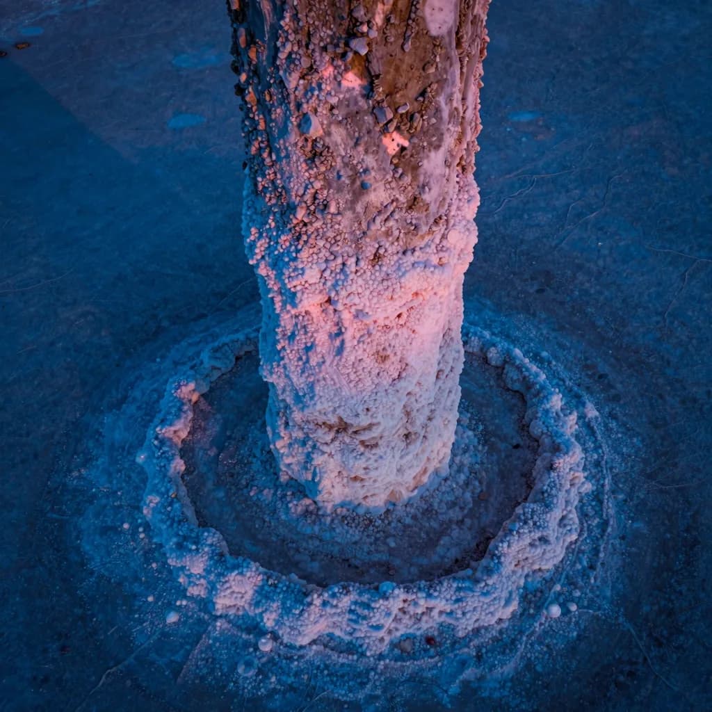 Single fractured glass shard isolated on a dark studio backdrop, sharp edge catching cold electric-blue rim, faint pink dispersion across the broken face.