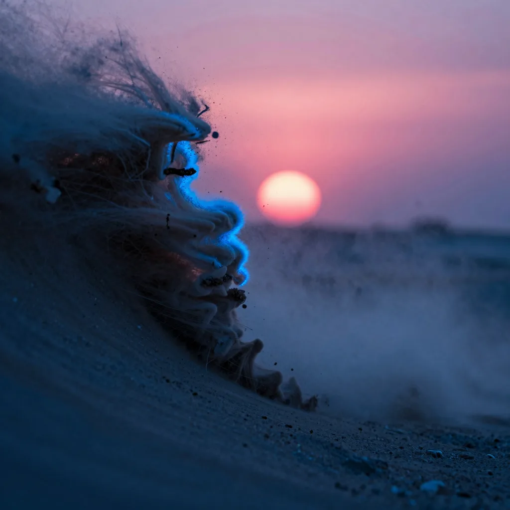 macro detail of electric-blue atmospheric scene with hot-pink sunset accent - companion image for the fractional is not a cheaper full-time hire essay