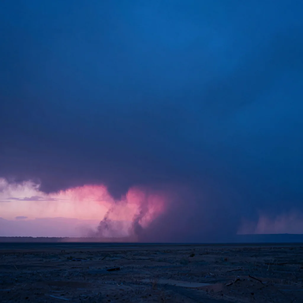 atmospheric wide of electric-blue atmospheric scene with hot-pink sunset accent - companion image for the fractional is not a cheaper full-time hire essay