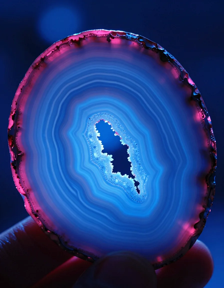 portrait orientation of mineral stone form against electric-blue sky with hot-pink rim light - companion image for the GA4 migration DTC playbook