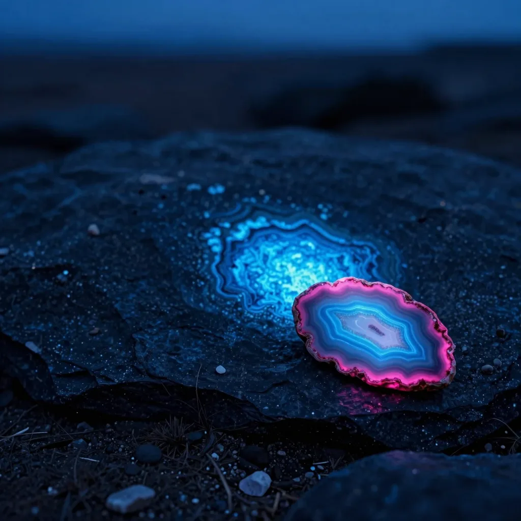 atmospheric wide of mineral stone form against electric-blue sky with hot-pink rim light - hero image for the GA4 migration DTC playbook