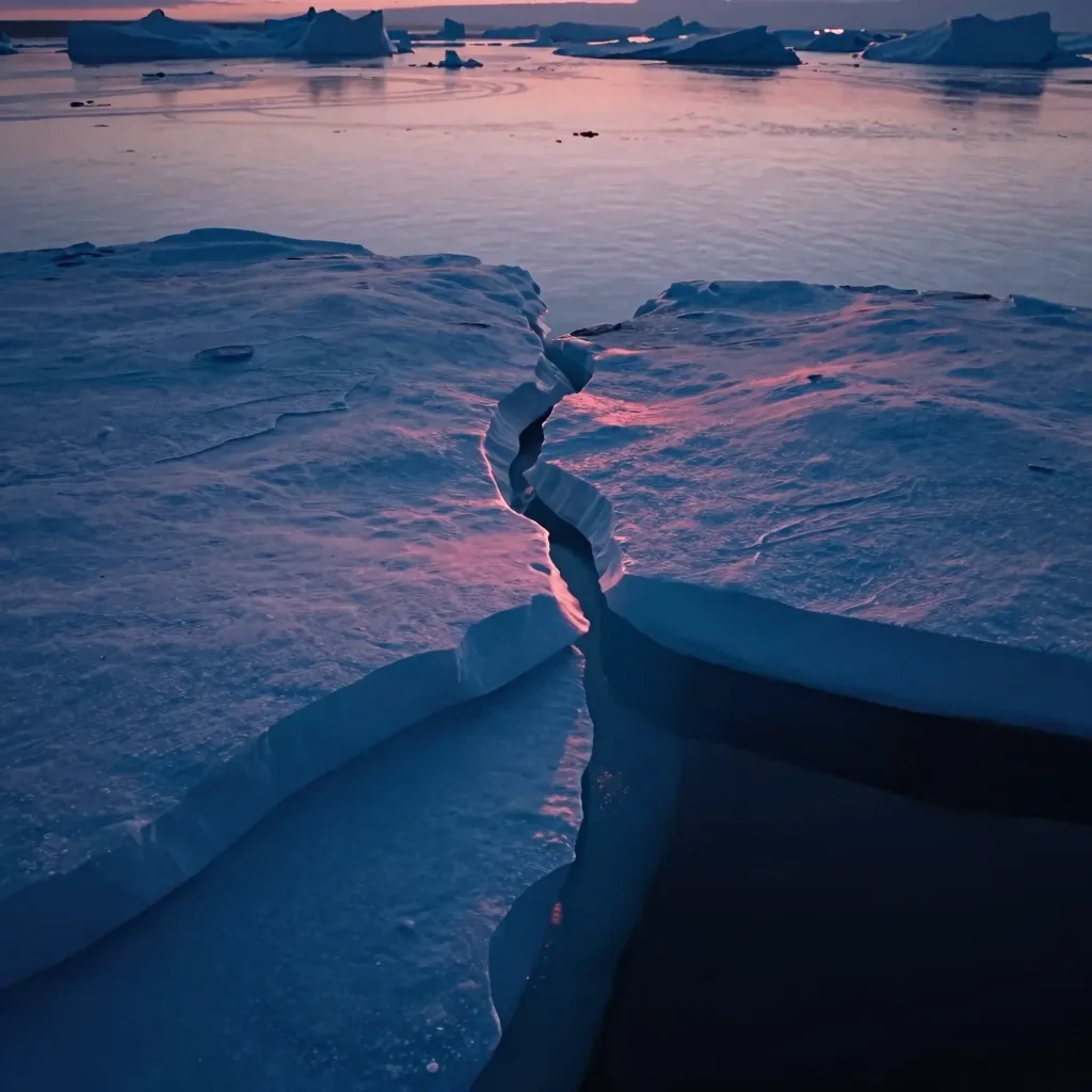 A single broken slab fragment lit by warm pink magic-hour from one side and cold blue rim from the other, isolated against deep negative space.