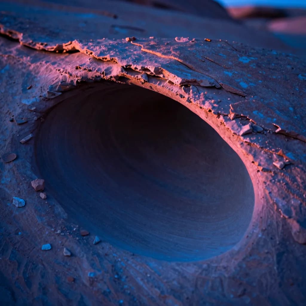 Macro detail of crystalline glass surface with electric blue rim light highlighting micro-texture and fine refractive cracks.