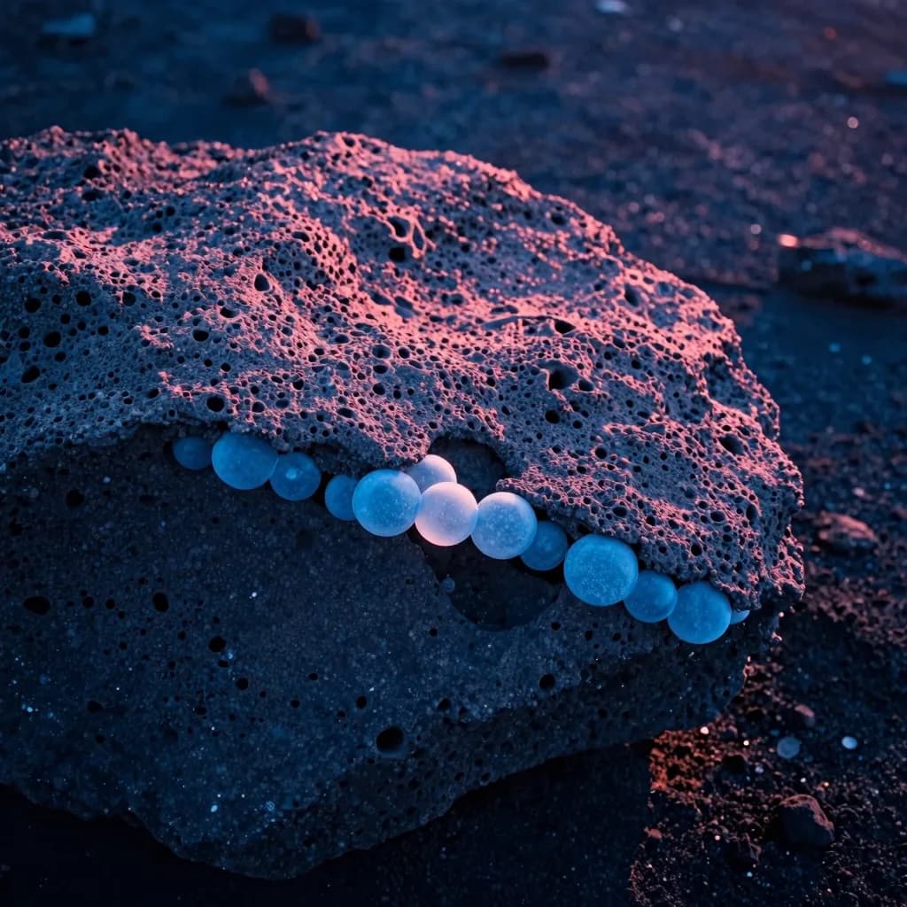 Single jagged glass fragment isolated on a dark studio backdrop, broken edge under cold electric-blue rim, faint hot-pink dispersion bleeding across the inner face.