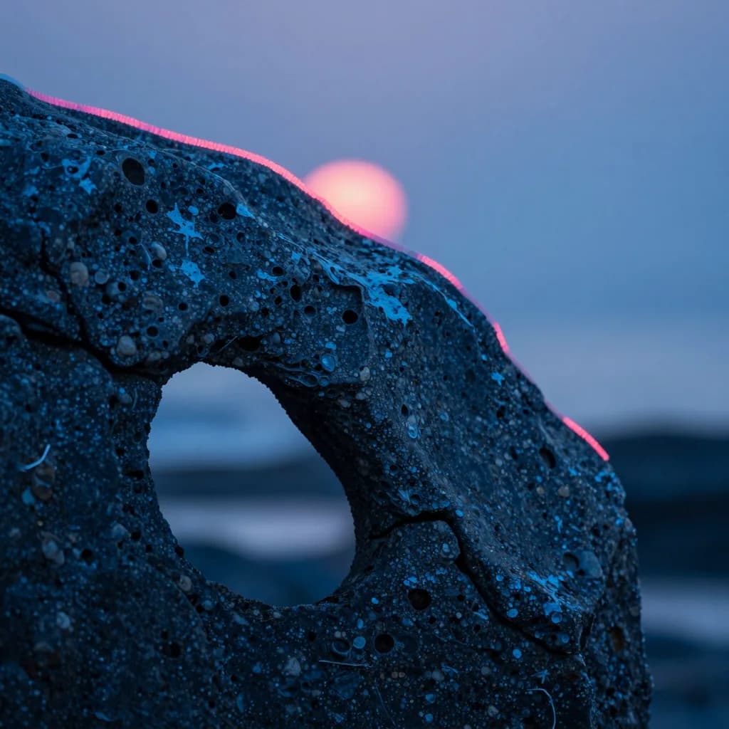 macro detail of coastal sea stack or arch under electric-blue sky with hot-pink sunset - companion image for the iOS 17 ATT and pixel breakage explainer