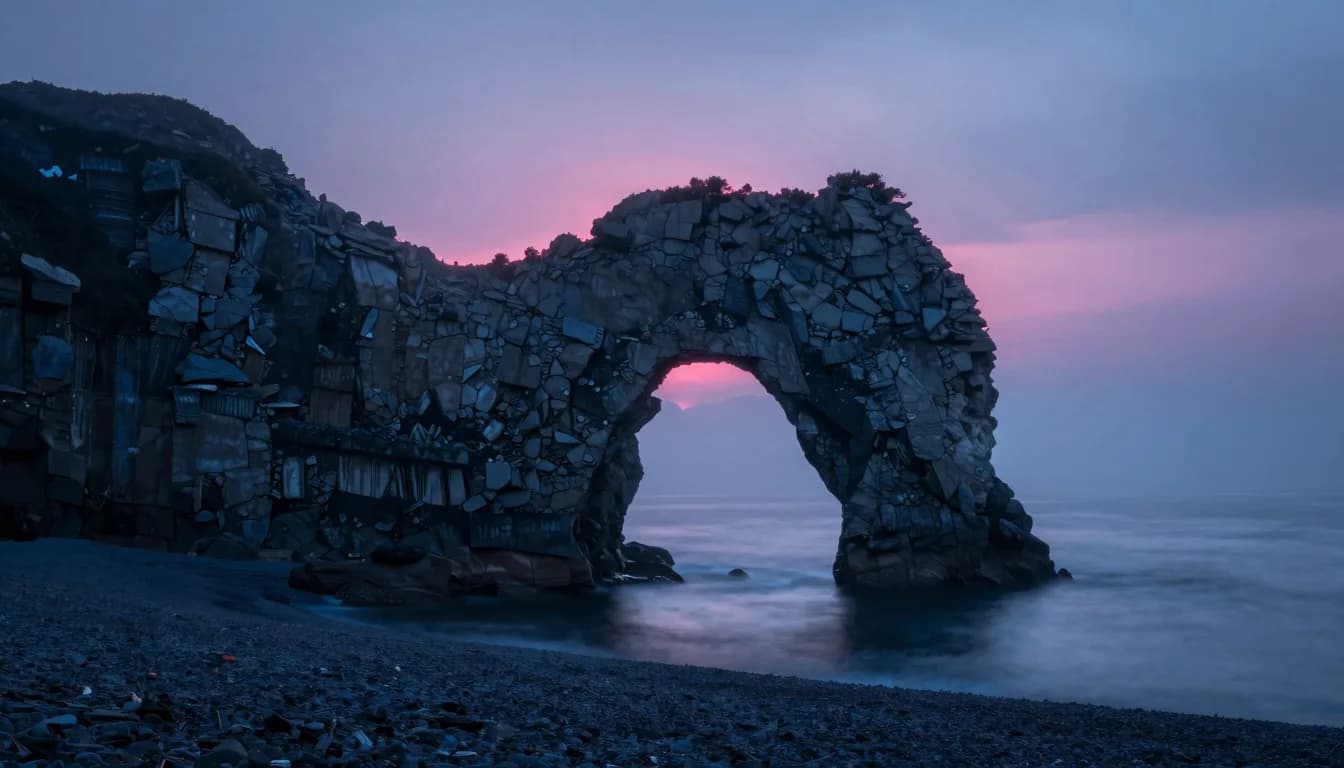 cinematic trail-aspect of coastal sea stack or arch under electric-blue sky with hot-pink sunset - companion image for the iOS 17 ATT and pixel breakage explainer