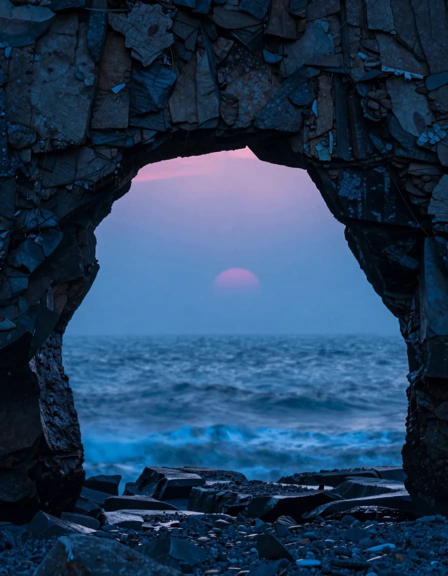 portrait orientation of coastal sea stack or arch under electric-blue sky with hot-pink sunset - companion image for the iOS 17 ATT and pixel breakage explainer