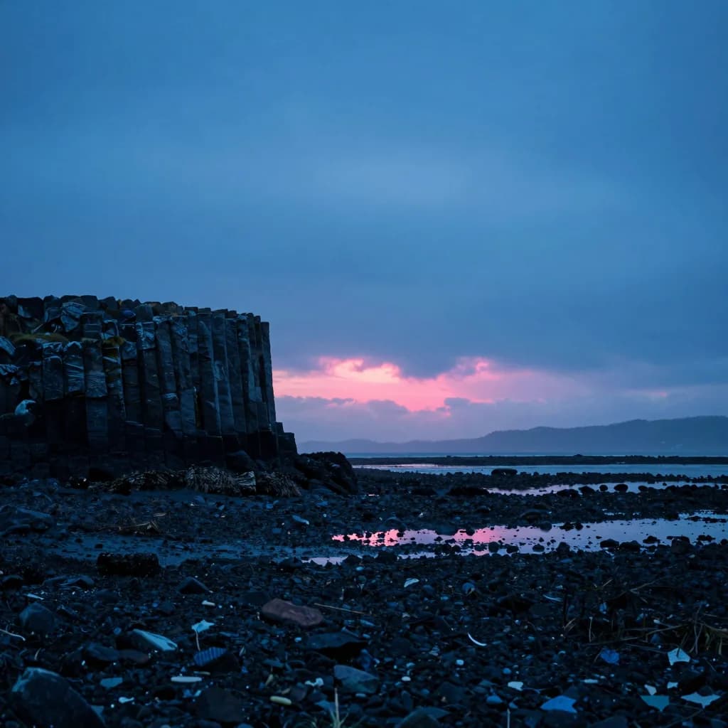 atmospheric wide of coastal sea stack or arch under electric-blue sky with hot-pink sunset - hero image for the Klaviyo vs Omnisend decision for a small catalog