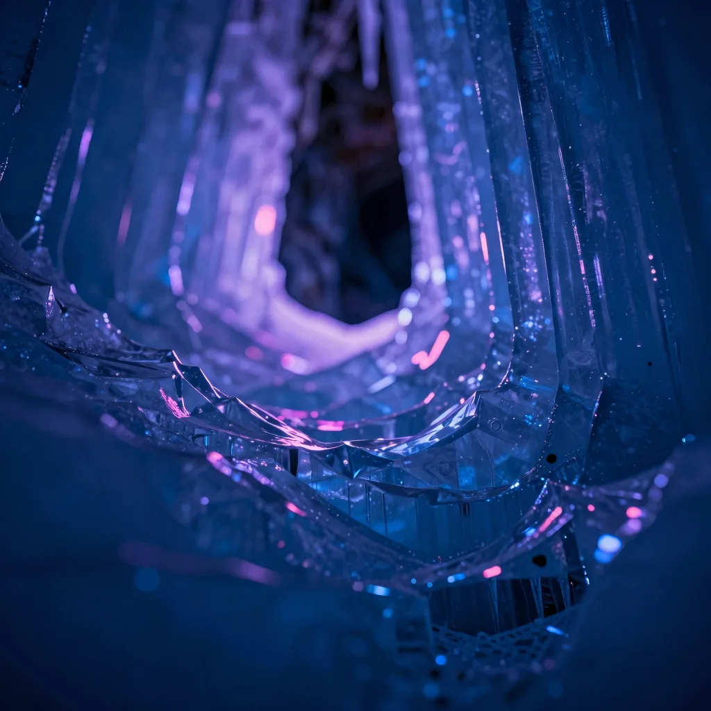 Close-up macro of cave ice wall texture showing internal refraction