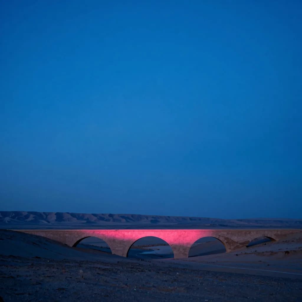 atmospheric wide of architectural form aligned to the horizon under electric-blue sky with hot-pink sunset - hero image for the MCP server architecture basics guide