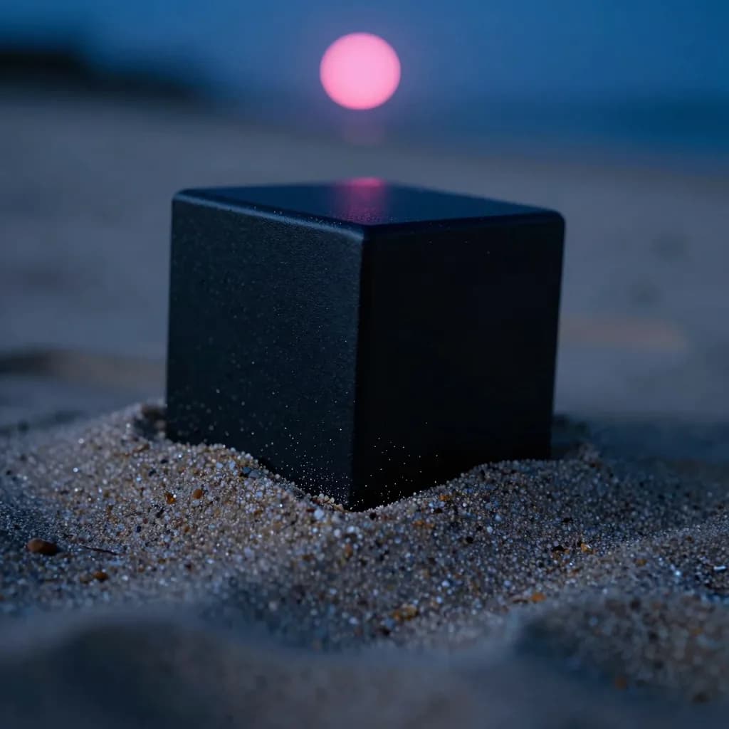 A close-up macro view of the edge of a black cube revealing its matte, slightly textured surface.