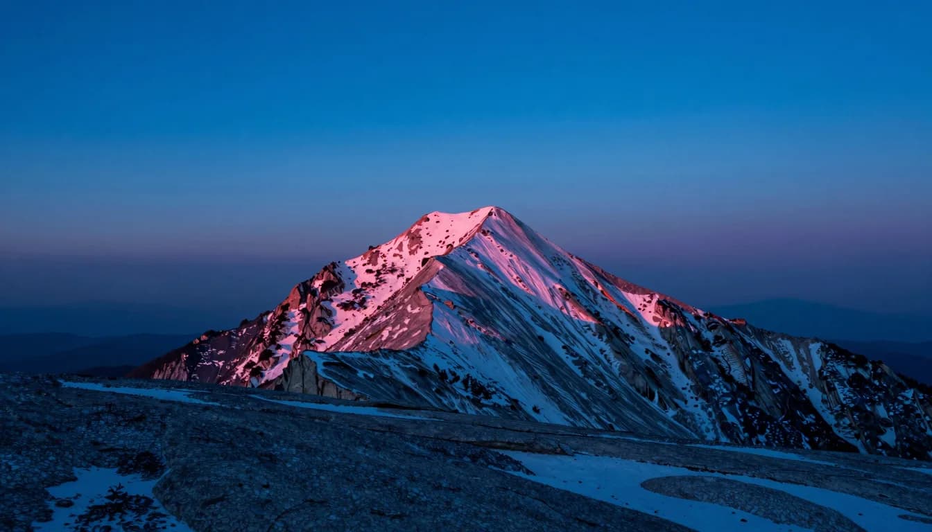 cinematic trail-aspect of alpine ridge form under electric-blue sky with hot-pink sunset accent - companion image for the Meta attribution audit 31-percent essay