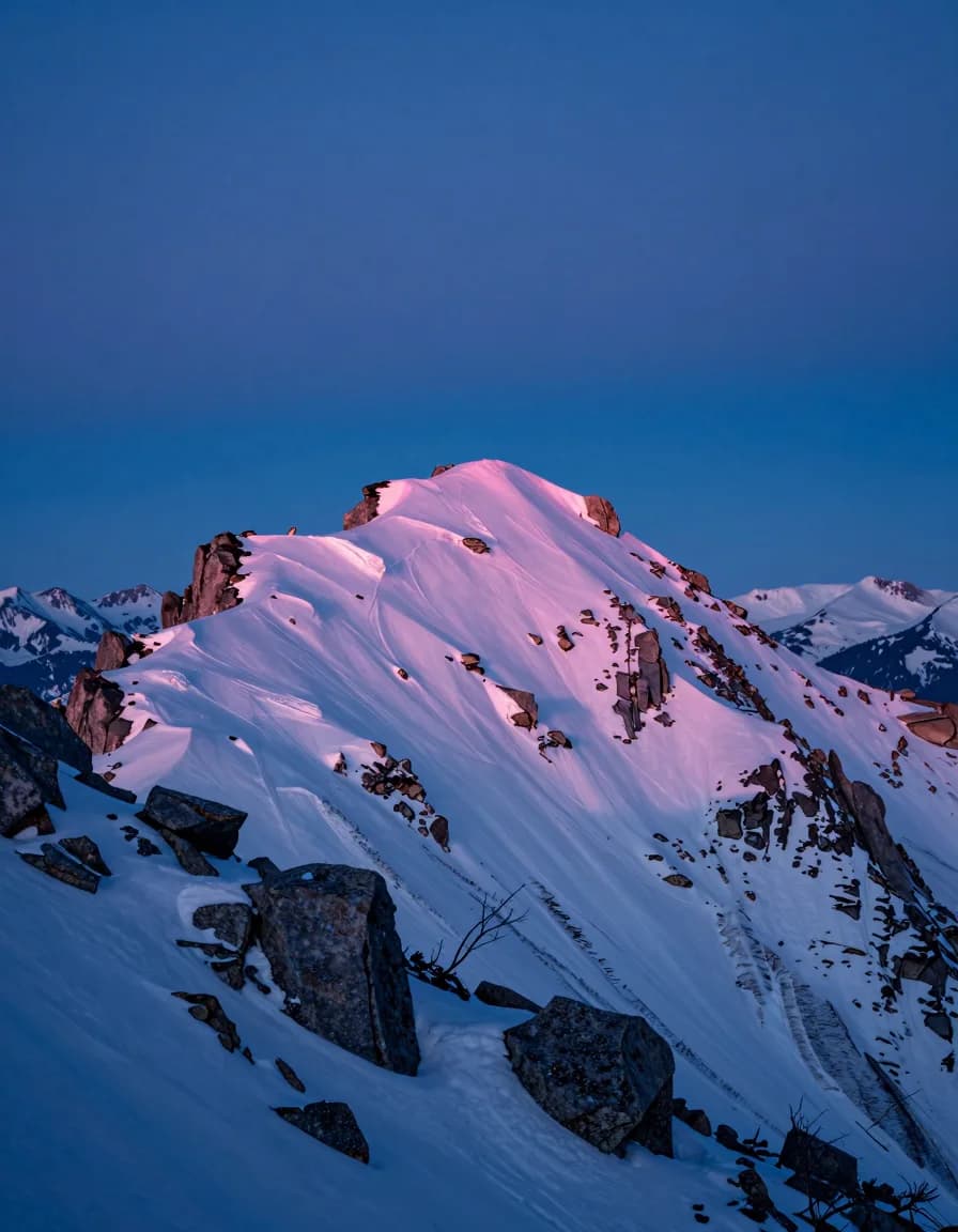 portrait orientation of alpine ridge form under electric-blue sky with hot-pink sunset accent - companion image for the Meta attribution audit 31-percent essay