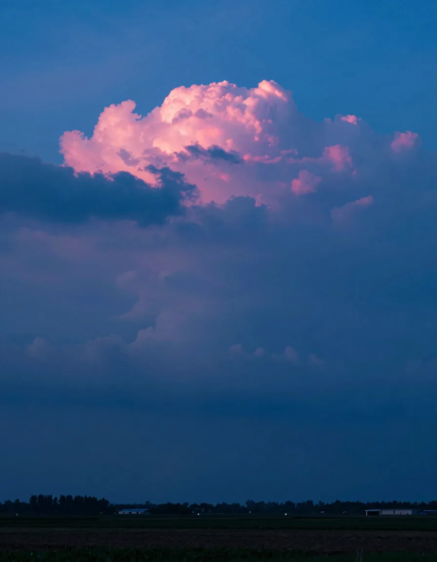 portrait orientation of electric-blue atmospheric scene with hot-pink sunset accent - companion image for the mobile-converting PDP patterns 2026