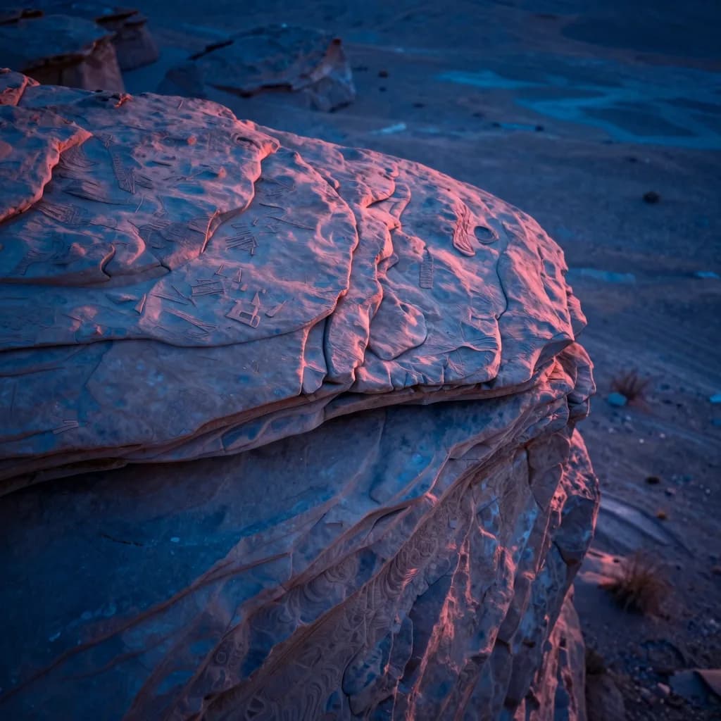 A single isolated geometric fragment lit asymmetrically, cool blue on one face and warm pink on the other.