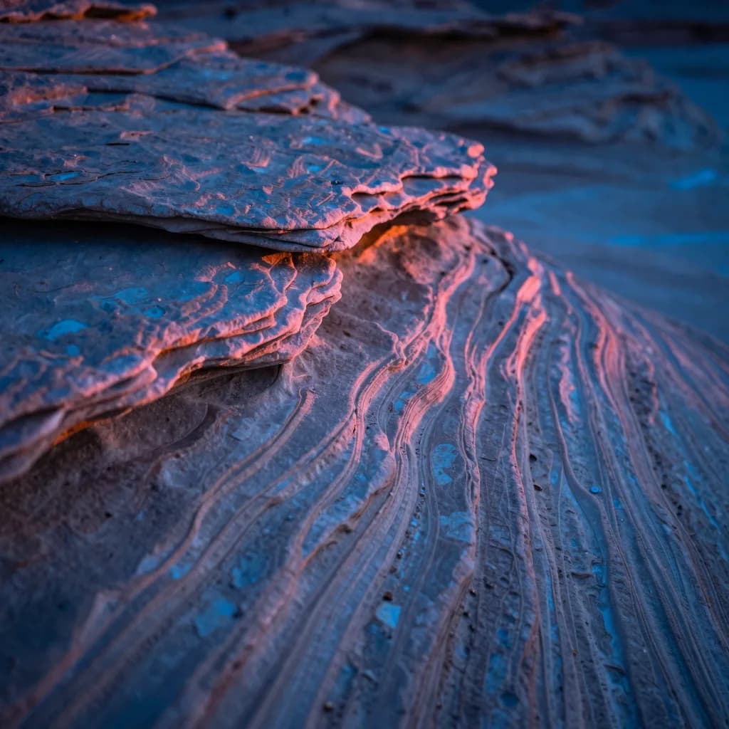 Close-up macro of a single translucent glass slab edge with a thin pink rim of light catching the bevel.
