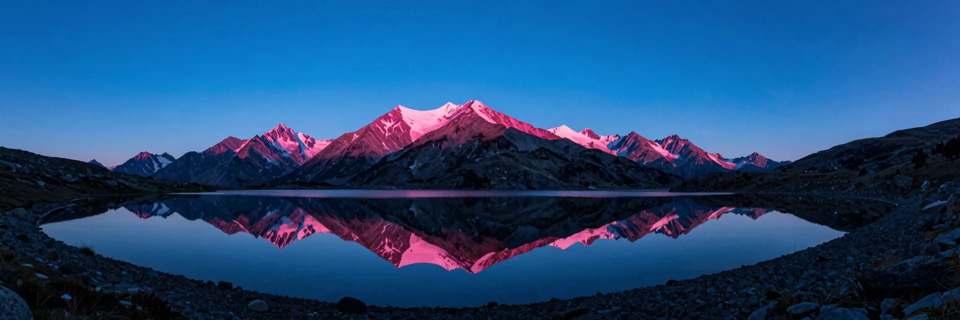 ultra-wide strip of alpine ridge form under electric-blue sky with hot-pink sunset accent - companion image for the ROAS is the wrong north-star metric essay