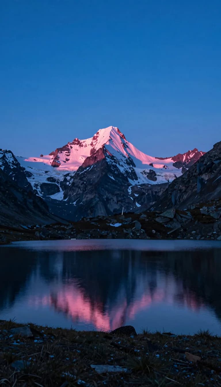 tall vertical of alpine ridge form under electric-blue sky with hot-pink sunset accent - companion image for the ROAS is the wrong north-star metric essay