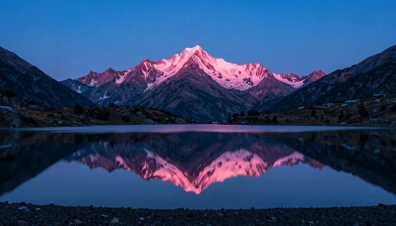 cinematic trail-aspect of alpine ridge form under electric-blue sky with hot-pink sunset accent - companion image for the ROAS is the wrong north-star metric essay