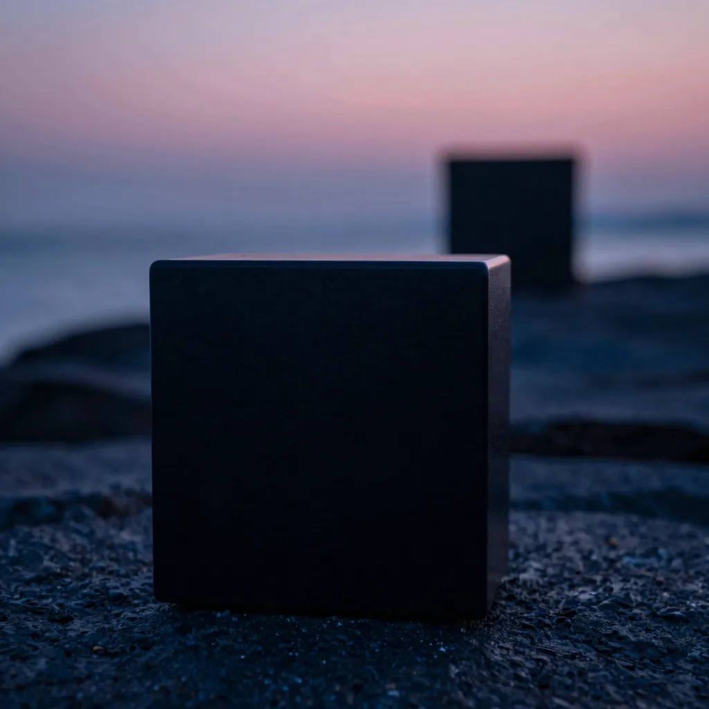 Close-up macro of black sculpture surface texture at dusk