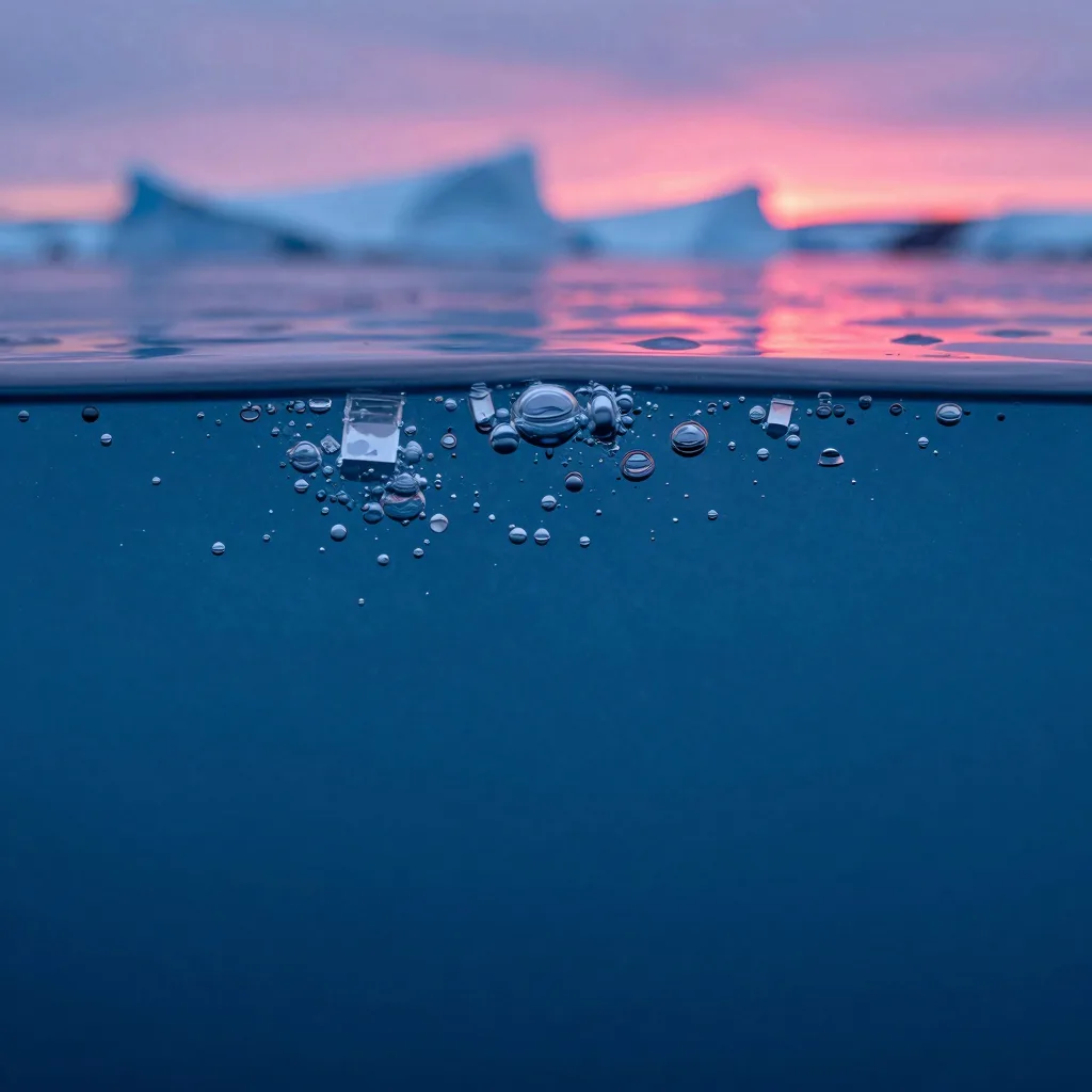 macro detail of electric-blue ice cliff strata with hot-pink sunset accent - companion image for the stopped billing hourly essay