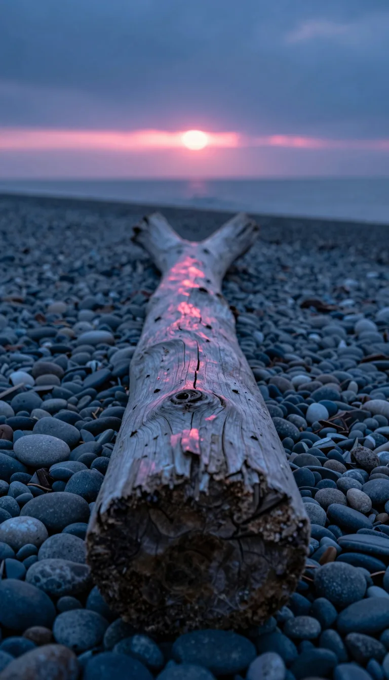 tall vertical of organic weathered form on a desolate plain at electric-blue twilight with hot-pink accent - companion image for the the services trap essay