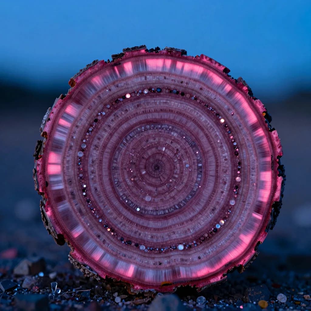 macro detail of organic weathered form on a desolate plain at electric-blue twilight with hot-pink accent - companion image for the UGC testing budget for small DTC brands