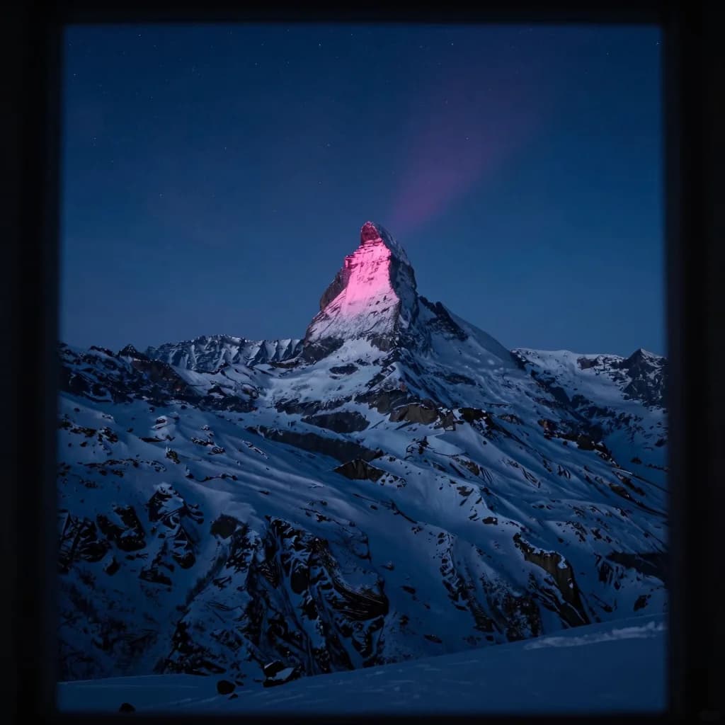 Snowy mountain isolated in a frame of darkness