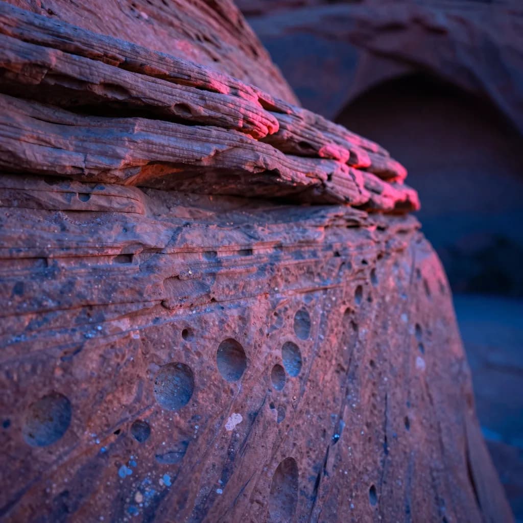 Macro detail of the arch's stone surface, weathered texture and tonal variation filling the frame.