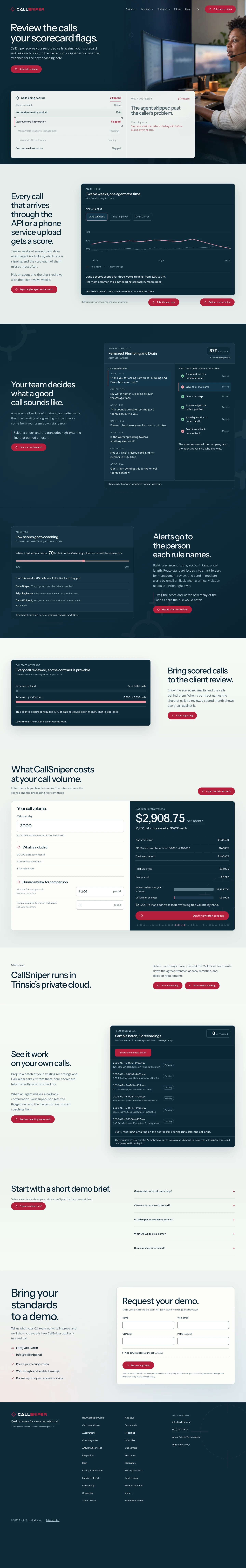 CallSniper homepage design at desktop width
