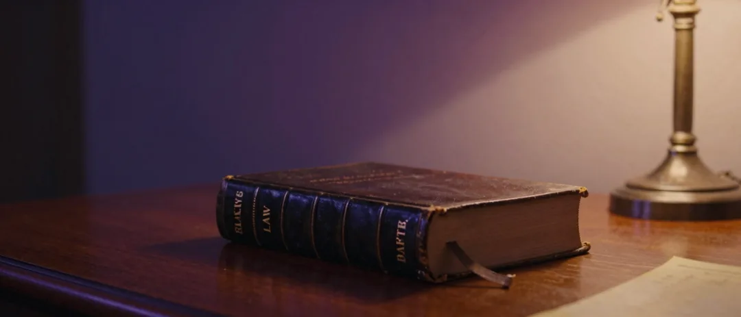 A legal dictionary open on a desk, shot close in lamplight.